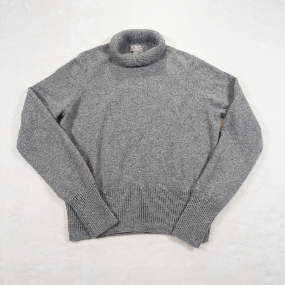 J.Crew Womens Gray Cashmere Turtleneck Sweater Size S Long Sleeve Ribbed Knit